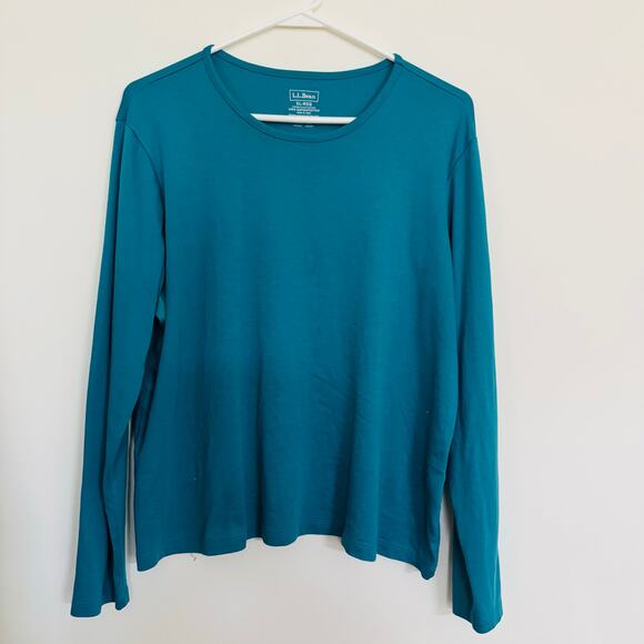 L.L. Bean Supima Cotton Button Cardigan Teal & Long Sleeve Crewneck T Shirt XL - Picture 5 of 8